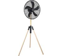 Ventilateur sur pied, design bois, acier inoxydable, 46 cm de diamètre, oscillant, 3 vitesses, mode silencieux, hauteur réglable de 120 à 130 cm