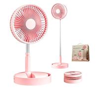 Ventilateur sur pied pliable 3 en 1 - Portable et oscillant avec télécommande - Hauteur réglable - Mini ventilateur électrique rechargeable pour chambre à coucher, bureau, camping (rose)