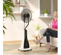 Ventilateur sur pied refroidi par eau avec fonction brumisateur, télécommande, minuterie, 90 W, avec roulettes, 125 cm