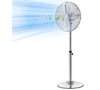 Ventilateur sur pied - Ventilateur industriel Machine à vent - Diamètre 44,5 cm - Oscillation 75° - Hauteur réglable 88,5-123 cm - Boîtier métallique - Avec poignée de transport - Argenté