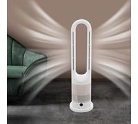 Ventilateur tour silencieux avec télécommande, ventilateur tour sans pales, 8 vitesses, air froid et air chaud, ventilateur silencieux avec affichage LED, ventilateur sur pied (blanc + or rose)