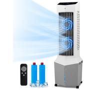 Ventilateur tour ventilateur 3-en-1 de COSTWAY avec humidificateur et climatiseur évaporatif, climatiseur portable avec 2 blocs réfrigérants, 12 vitesses, 3 modes et oscillation à 60°