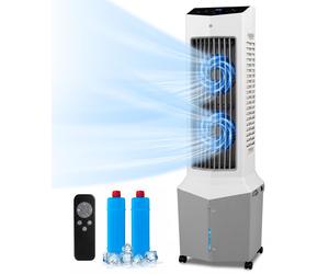 Ventilateur tour ventilateur 3-en-1 de COSTWAY avec humidificateur et climatiseur évaporatif, climatiseur portable avec 2 blocs réfrigérants, 12 vitesses, 3 modes et oscillation à 60°