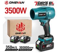 Ventilateur turbo électrique sans balais ONEVAN 350M/S, souffleur 3500W sans fil, outil de soufflage d'air pour neige, feuilles, poussière, compatible avec batterie Makita. 2x15cell Battery Set