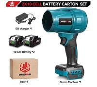 Ventilateur turbo électrique - Souffleur à batterie - 350 m/s - 3500 W - 21 V - Moteur sans balais - Haute pression - Coffret comprenant 2 batteries