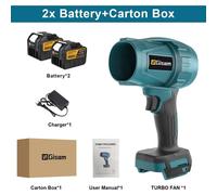 Ventilateur turbo électrique - Souffleur d'air sans fil 18V - Moteur sans balais - 1200W haute pression - Sèche-linge automatique et souffleur de poussière - Coffret comprenant 2 batteries de 4,5 Ah