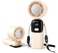 Ventilateur turbo portable avec 199 niveaux, débit d'air puissant de 13 m/s, batterie rechargeable, gadget de voyage 3 en 1, ventilateur à main, à cou et de table, pour l'été, le bureau (beige)