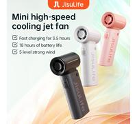 Ventilateur turbo portatif JISULIFE, vent super puissant, 5 vitesses, longue durée de vie de la batterie, rechargeable par USB 5000 mAh, ventilateur de poche multifonction Black 3600mAh