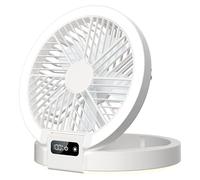 Ventilateur USB portable - Ventilateur de table pliable - 5 vitesses - Silencieux - Veilleuse LED - Batterie lithium rechargeable - Pour la maison et le camping - Blanc