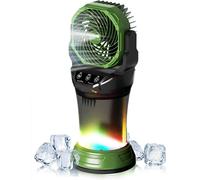 Ventilateur Zimilo 15 000 mAh avec brumisateur, réservoir d'eau de 2 000 ml, 4 vitesses, oscillation à 90°, veilleuse RGB, avec télécommande, vert militaire