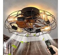 Ventilateurs de Plafond avec Lumière et Télécommande LED Plafonnier Vintage Industriel Silencieux Fan Plafonnier E27 Rétro cage en métal Lampe de Ventilateur pour Chambre Salon Fan Lustre Éclairage