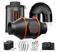 Ventilation pour growbox - Kit ventilateur tubulaire 10 cm - Régulateur de vitesse - 110–240 V 50/60 Hz - Silencieux - Débit d'air élevé - Tuyau de 4 m - ABS - Noir