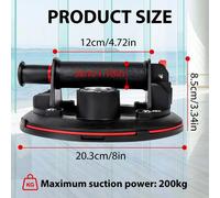 Ventouse à vide de 20 cm - Ventouse pour verre avec manomètre - Capacité de charge de 200 kg - Version pour charges lourdes - Pour verre, carrelage, marbre - Noir