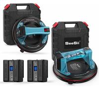Ventouse à vide - Ventouse électrique - 20,3 cm - Capacité de charge 2000 kg - Pour verre/carrelage/céramique - Lot de 2 avec 4 batteries, 2 chargeurs - Marron