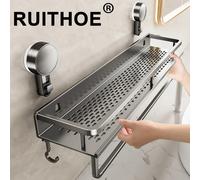 Ventouse support de salle de bain étagère de salle de bain espace de toilette en aluminium sans perceuse support suspendu organisateur de salle de bain accrocher au mur 30cm Grey Rack