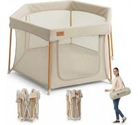 Venture All Stars Joy Grande boîte de rangement pliable portable pour bébé et enfant en maille respirante et tapis moulant, facile à installer, avec sac de voyage Taupe