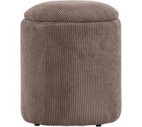 Venture Home – Pouf coffre Limpen – Velours côtelé Ø32cm avec rangement Marron