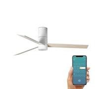 ventyly / HYBRIDE/Ventilateur de plafond blanc avec lumière, wifi et pales réversibles en érable blanc Ø120 cm/Ultra Silencieux, basse consommation, 6 Vitesses, Télécommande, Été-Hiver, minuterie