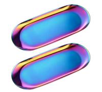 VEOIRXU 2 Pièces Plateau de Rangement Ovale en Acier Inoxydable Noir - Distributeur de Savon Assiette de Service en Métal Petit Plateau pour Bijoux Cosmétiques Bougies (Couleurs Arc-En-Ciel)
