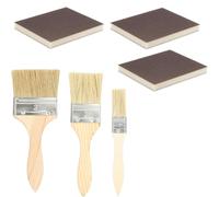 VEOIRXU 3 Pièces Pinceaux Plats avec 3 Éponges à Poncer Pinceau Peinture et Vernis Bois avec Manche Bois pour Lasure Colle Teinture et Bricolage Intérieur/Extérieur