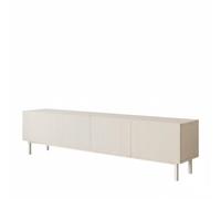 Vep Home Meuble TV blanc 180 cm avec 2 portes et pieds en hêtre | Design minimaliste avec 2 espaces rabattables et pieds surélevés