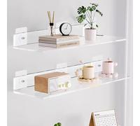 VEPEPE Lot de 2 Étagères Murale sans Percer, Etagere Adhesive Transparente en Acrylique 3 cm, Etagere Murale sans Vis, Trou psansour Salle de Bain, Cuisine, Salon (1, Forme A)
