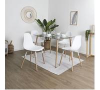 VERANA - Ensemble Table en Verre + 4 Chaises PP Blanc