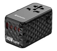 Verbatim Travel Adapter Eu/Uk/Us Ganusb-A/3Xusb-C Pd 140W Uta-10 Black/Black 32125