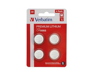 Verbatim Premium Piles Bouton au Lithium CR2032 Pack de 4, 3V 220mAh - Piles Bouton au Lithium pour Montre e Voiture, télécommande, Appareil Photo, Jouet et Plus Encore
