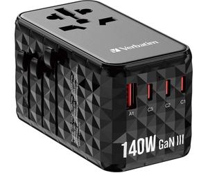 Verbatim Travel Adapter Eu/Uk/Us Ganusb-A/3Xusb-C Pd 140W Uta-10 Black/Black 32125