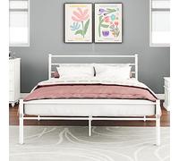 VERFARM Structure en métal avec sommier à lattes, cadre double avec tête de lit, lit pour invités, 120 x 200 cm, blanc