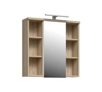 Forte Miroir Armoire de Salle de Bain à Suspendre avec Porte Miroir, Niches et Éclairage LED - Décor Chêne - Dimensions 68,6 x 20 x 68 cm