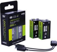 VERICO 2X 9V - Batterie Li-ion, bloc 9 V, 7,4 V, 1 500 mAh, USB-C, lot de 2