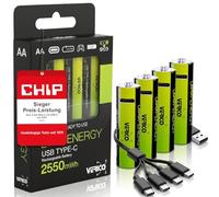 VERICO LoopEnergy AA 2550 Wiederaufladbare USB-C Batterie AA 1,5V 2550mWh (1700mAh) Li-ION, Schnellladung Via USB-C Anschluss in ca. 2 Stunden, 4X AA, Farbe: Grün
