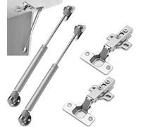 Vérin à Gaz,Charnière Porte Placard,100N Amortisseurs à Gaz et Charniere Invisible Placard set,pour portes de placard,portes en bois, portes à lamelles en bois,armoires (2*Vérin à Gaz & 2*Charnière)