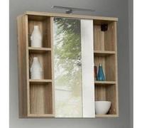Forte Miroir Armoire de Salle de Bain à Suspendre avec Porte Miroir, Niches et Éclairage LED - Décor Chêne - Dimensions 68,6 x 20 x 68 cm