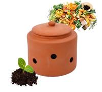 Compostier à vers Relaxdays à enterrer, 3 L, tour à vers pour déchets de cuisine, couvercle, composteur pour jardin et plates-bandes, argile, terre cuite
