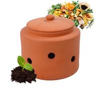Vermicomposteur Relaxdays à enterrer, 5 L, bac à vers pour déchets de Cuisine, Couvercle, Jardin & Potager, Terre Cuite