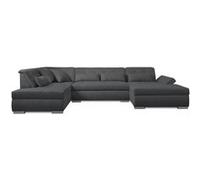Lisa design – Canapé d'angle panoramique Vermont – 7 places XXL – Gauche – Noir