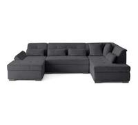 Best Mobilier – Canapé panoramique d'angle droit Vermont S 7 places velours côtelé Gris foncé