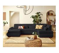 Best mobilier Canapé panoramique d'angle droit Vermont S 7 places velours côtelé Noir