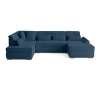 Best mobilier Canapé panoramique d'angle gauche Vermont S 7 places velours côtelé Bleu