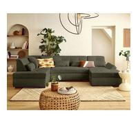 Best mobilier Canapé panoramique d'angle gauche Vermont S 7 places velours côtelé Vert kaki