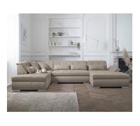 Lisa Design Canapé panoramique d'angle Vermont 7 places XXL gauche beige