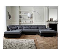 Lisa design – Canapé d'angle panoramique Vermont – 7 places XXL – Gauche – Noir