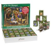 Vermont Christmas Company Puzzle Calendrier de l'Avent - Scène de la mangeoire - 1000 pièces - 24 sections à compléter - Calendrier de l'Avent religieux