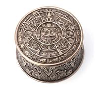 Veronese Design Boîte à bijoux ronde en pierre de soleil aztèque de 6,3 cm de hauteur avec sculpture en résine finition bronze antique