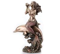 Veronese Design Sculpture sirène sur Le Dos d'un Dauphin en résine coulée à Froid Finition Bronze 21,6 cm