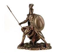 Veronese Figurine de Leonidas, commandant spartiate dotée d’un bouclier et d’une lance, 19 cm, bronzé