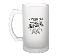 Verre à Bière J’peux pas je préfère ma Tortue J'peux pas minimaliste | Chope Givrée en Verre Trempé 470 ml à Anse Recto Verso | Apéro Bar Bistrot Match | Cadeau Homme Anniversaire Fête des Pères